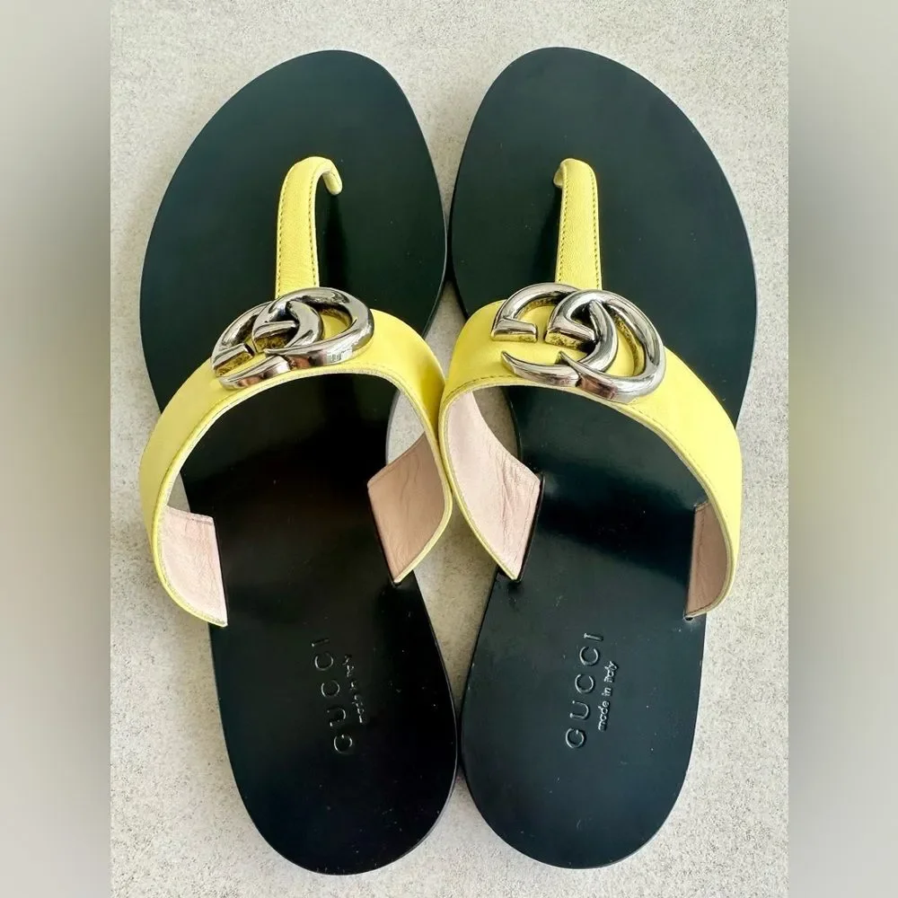 Gucci GG Marmont  Flip Flop Sandals Pastel Yellow Flat Thong Slides EU36.5 US6.5